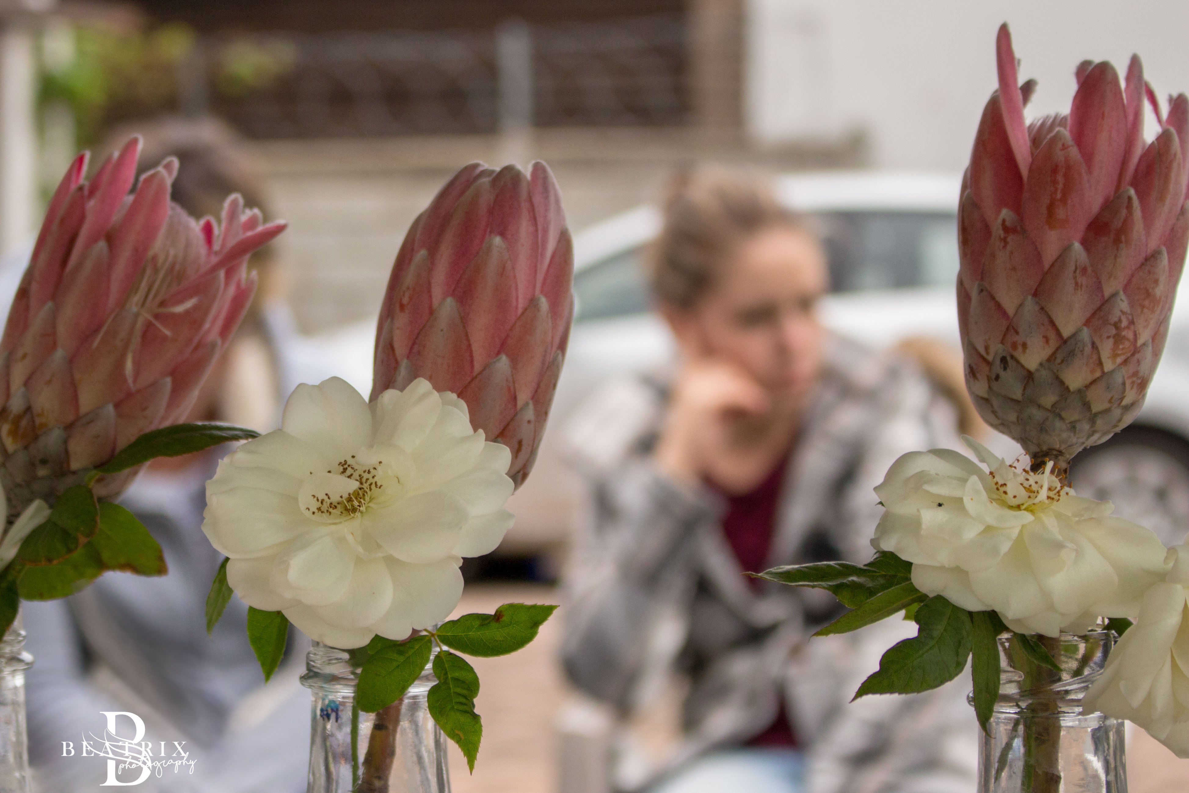 Flower decoration with proteas