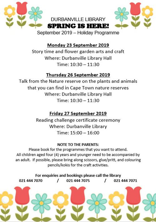 September Holiday programme | Durbanville Library | Things to do With Kids