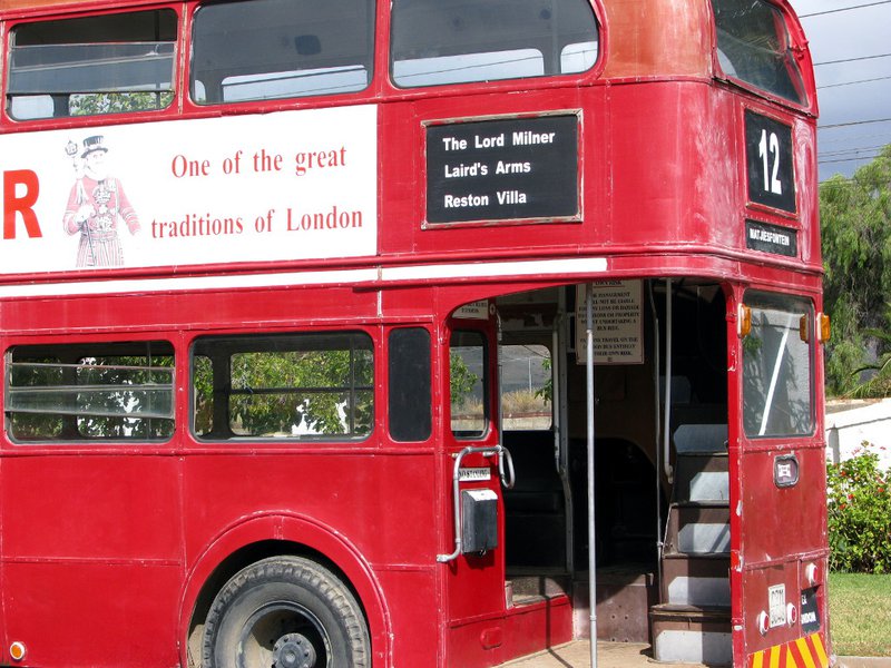 Red bus at Matjiesfontein Lord milner hotel