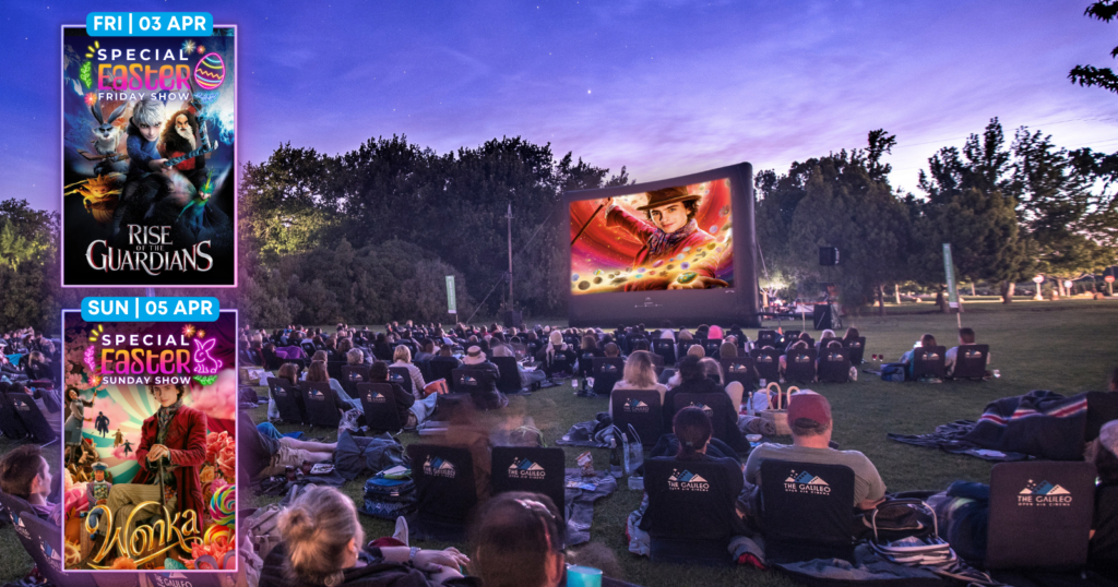 Families watching an outdoor movie under the stars at The Galileo Open Air Cinema in Cape Town.