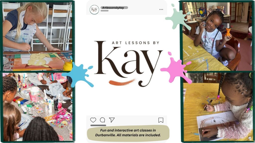 Art with Kay kids art classes in Durbanville featuring children painting, drawing and enjoying creative activities.